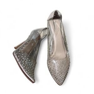 Torta Caliente Nude‎ Rhinestone Clear Pointed Toe Stiletto Pumps Heel 7.5M
